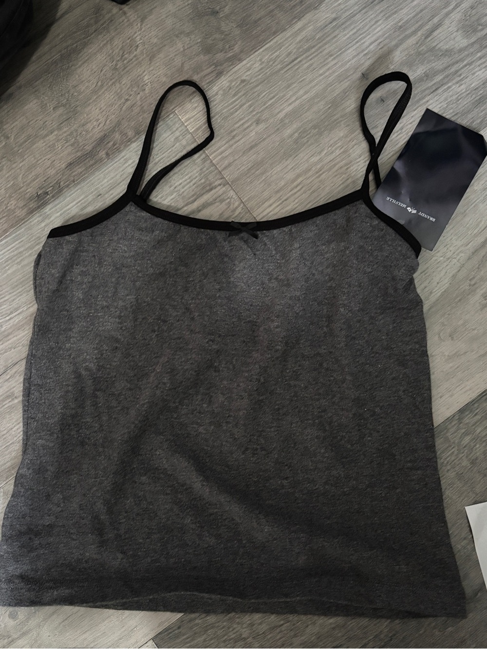 Brandy Melville Dark Grey Skylar Tank w/ Black Outline and Bow